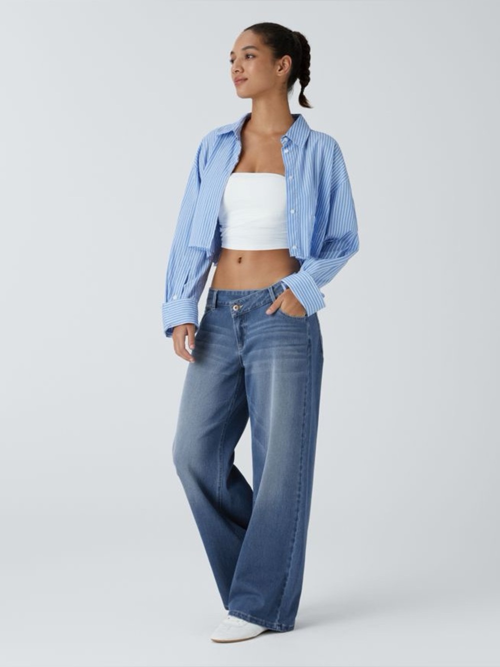 Halara Flex Asymmetric Low-Rise Baggy Wide Leg Jeans Size MEDIUM 8/10 Blue Denim